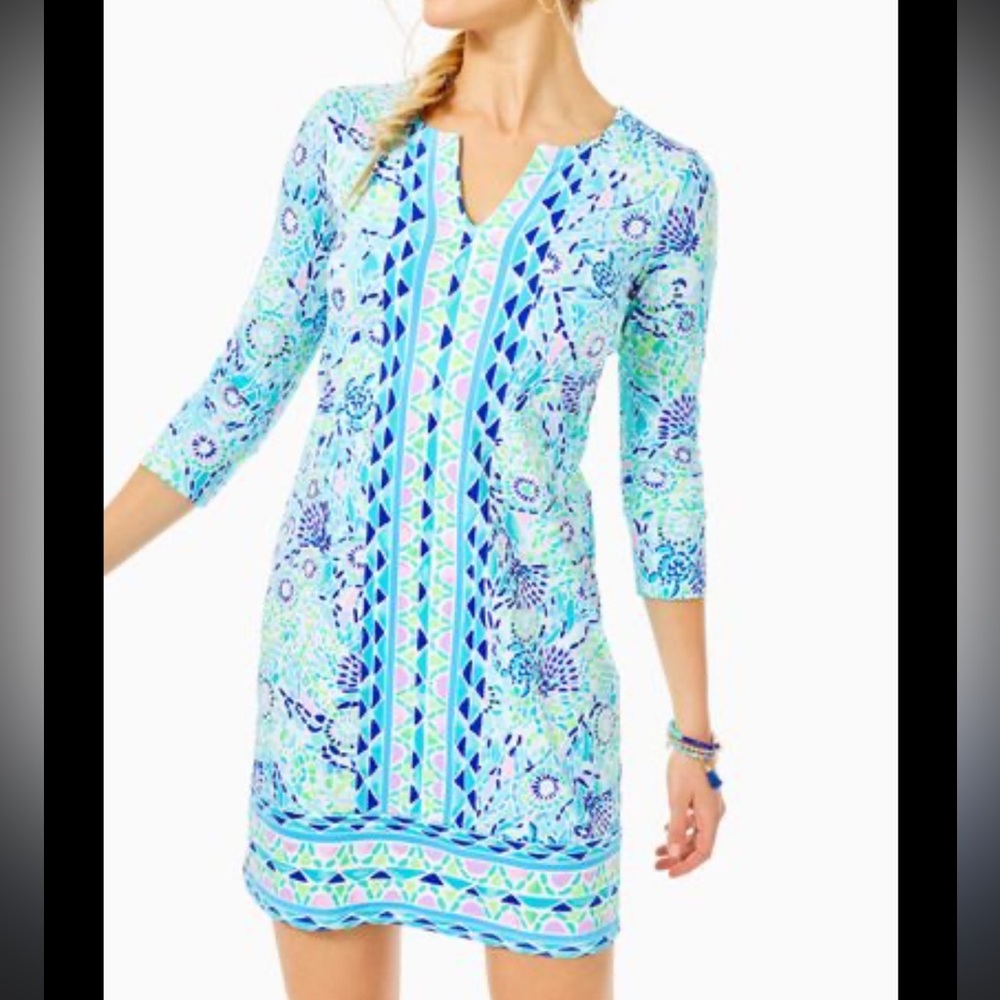 Lilly Pulitzer Blue and Green Patterned Midi Dress